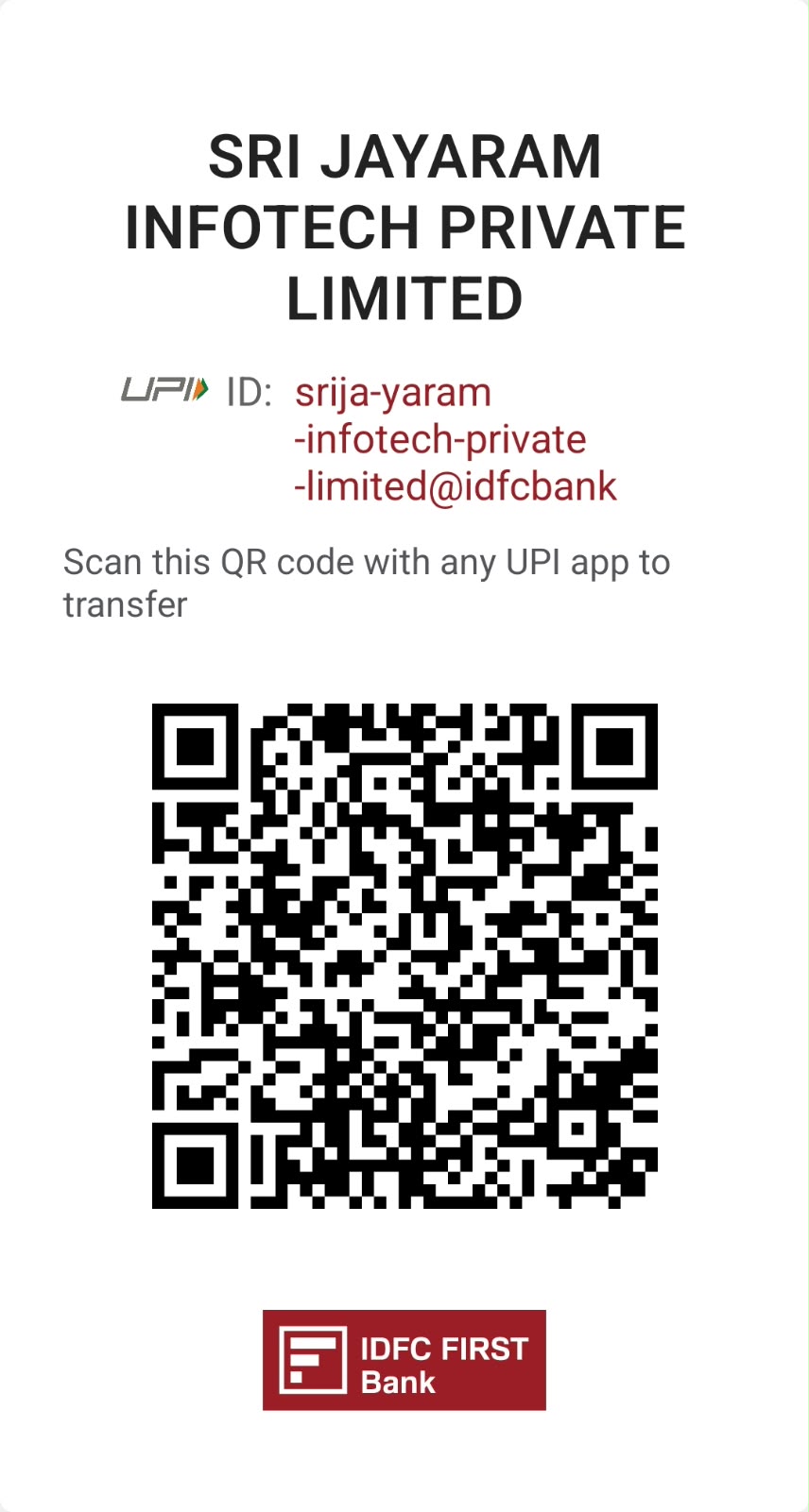 UPI payment QR code for Sri Jayaram Infotech Private Limited